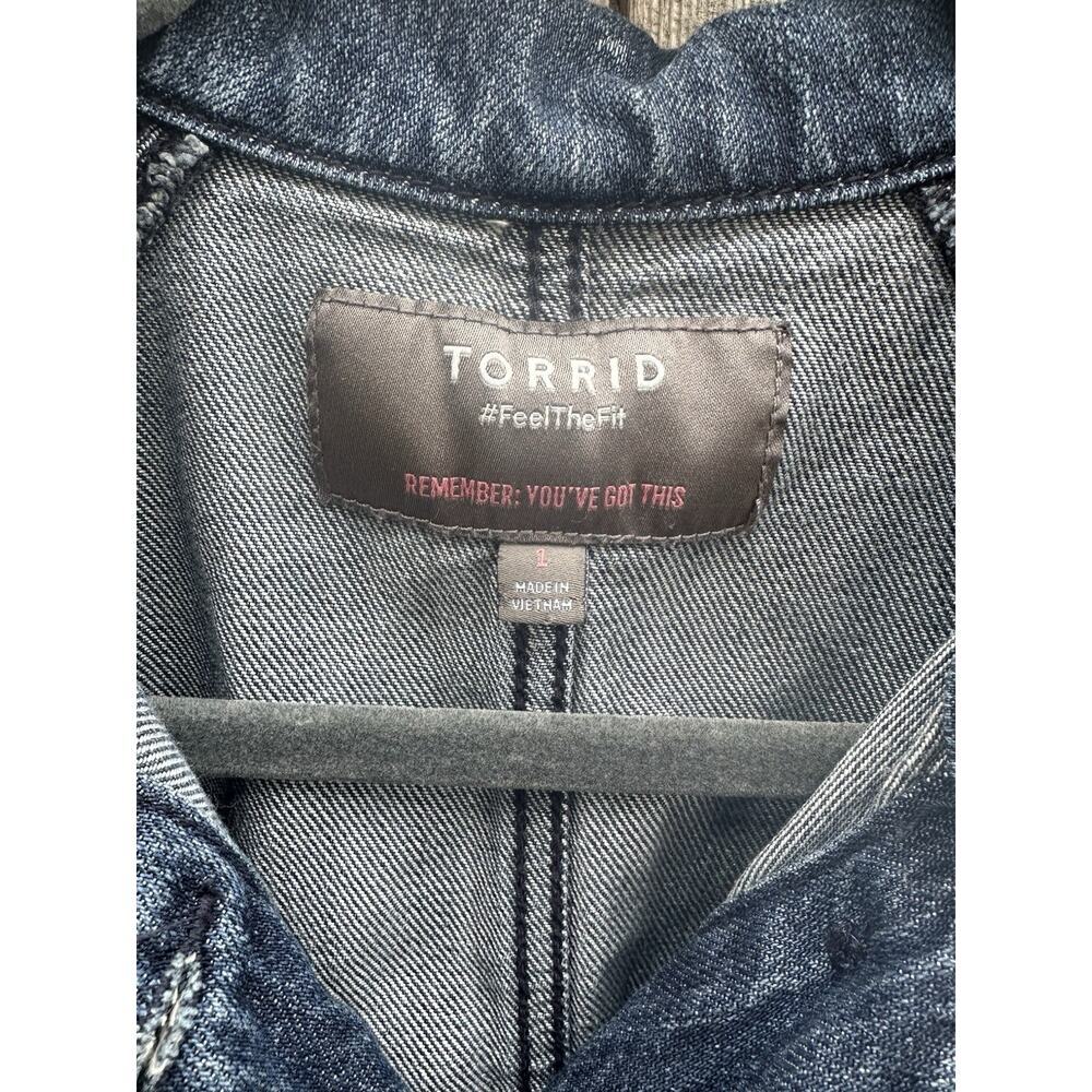 Torrid Tencel Chore Jacket Womens Sz 1 Dark Blue Long Sleeve Button Up Western - Picture 2 of 5